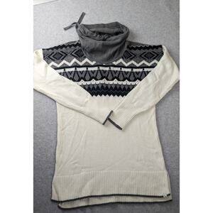 Eddie Bauer Womens Sweater SZ SM Pullover Cowl Neck Drawstring Nordic Fair Isle